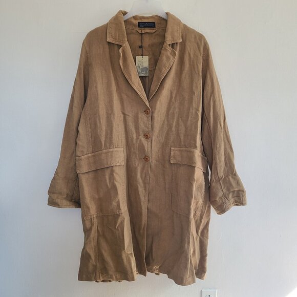 NWT Peruvian Connection Jacket Women's XL Yarmouth Duster Natural Tan 100% Linen - Picture 1 of 12